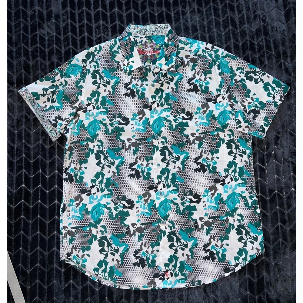Robert Graham Men's Floral Short Sleeve Printed Sport Shirt Classic Fit Sz Large